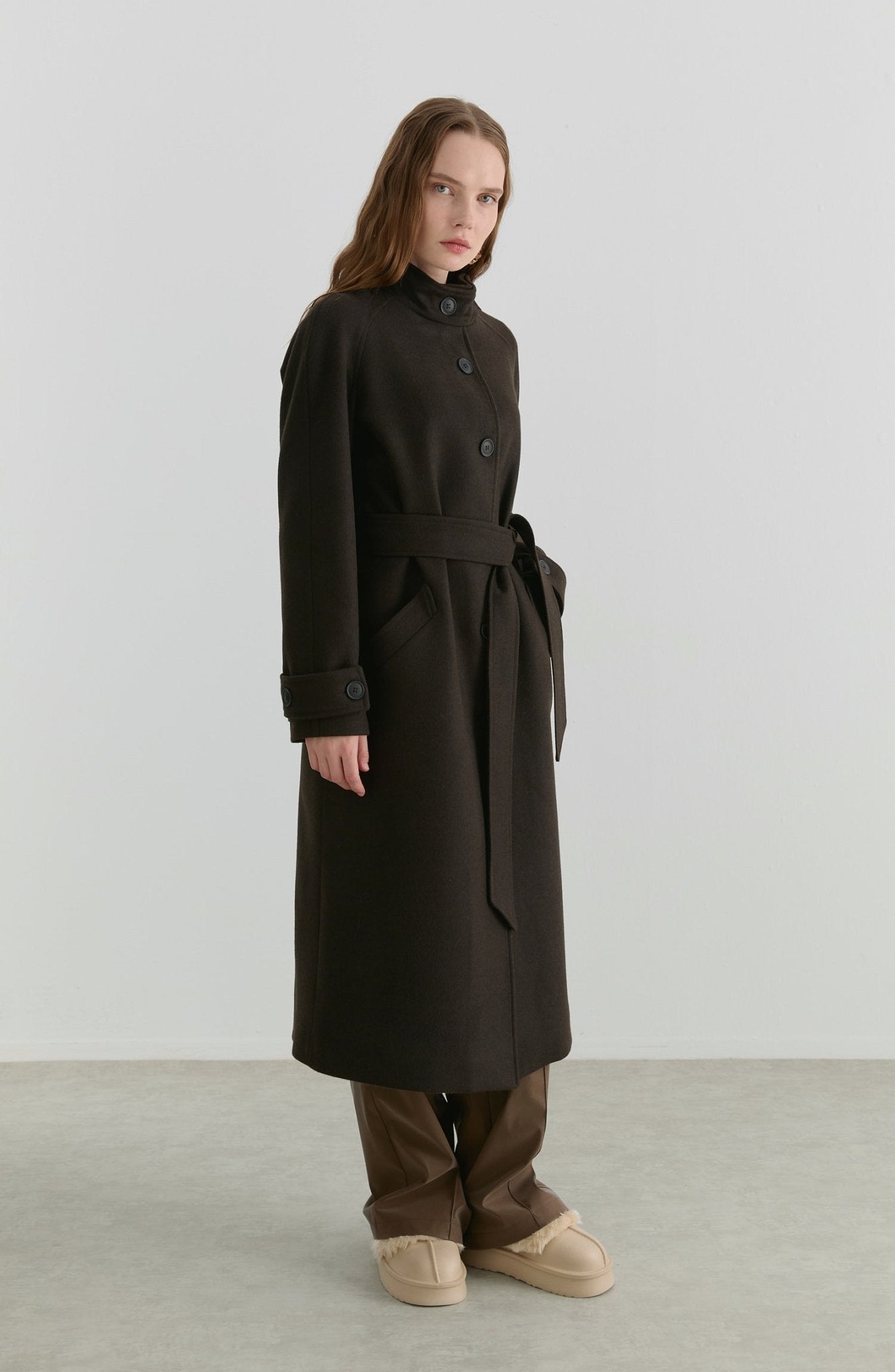 Dik Yaka Acı Kahve Kaşmir Kaban - Fatma Atasoy