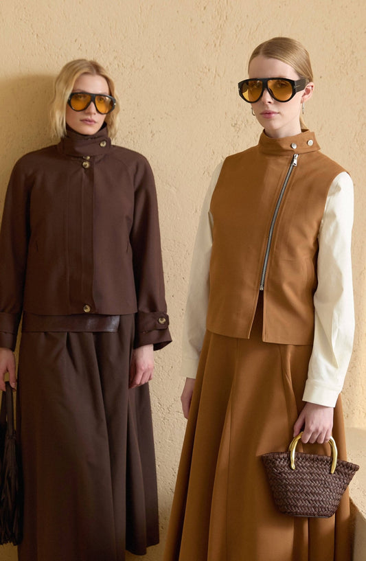 Dik Yaka Acı Kahve Oversize Midi Trenç Ceket - Fatma Atasoy