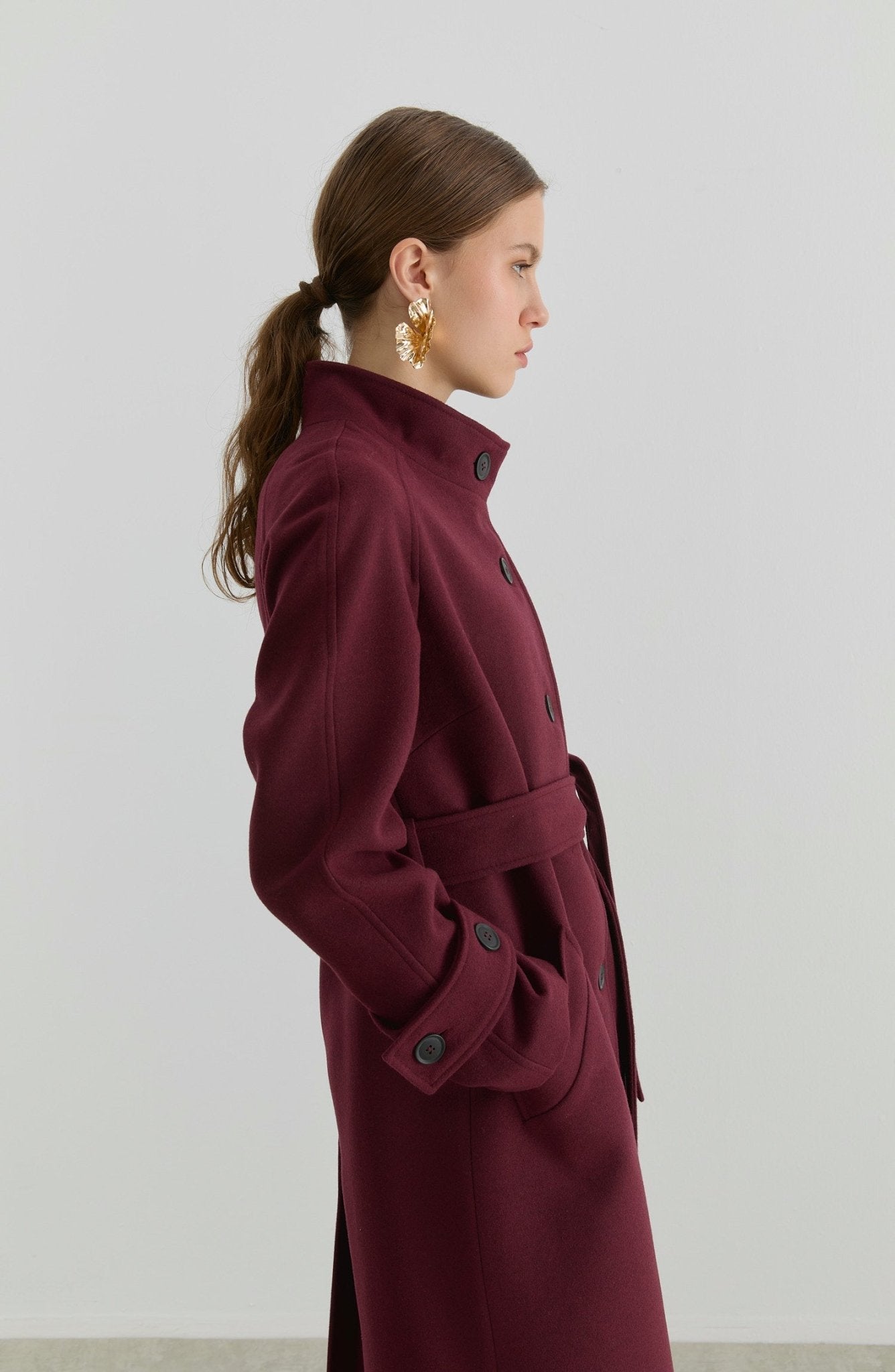 Dik Yaka Bordo Kaşmir Kaban - Fatma Atasoy