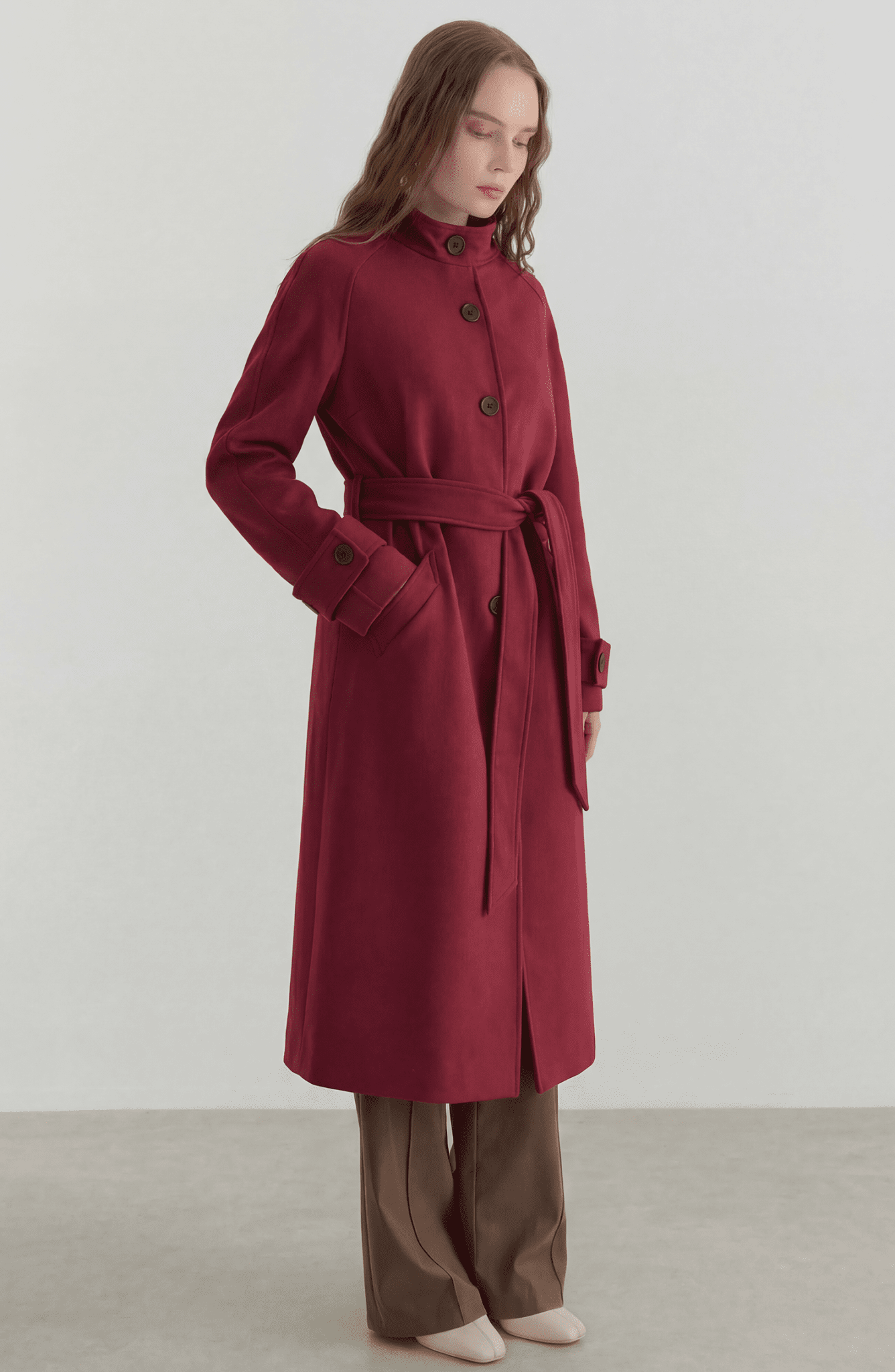 Dik Yaka Bordo Kaşmir Kaban - Fatma Atasoy