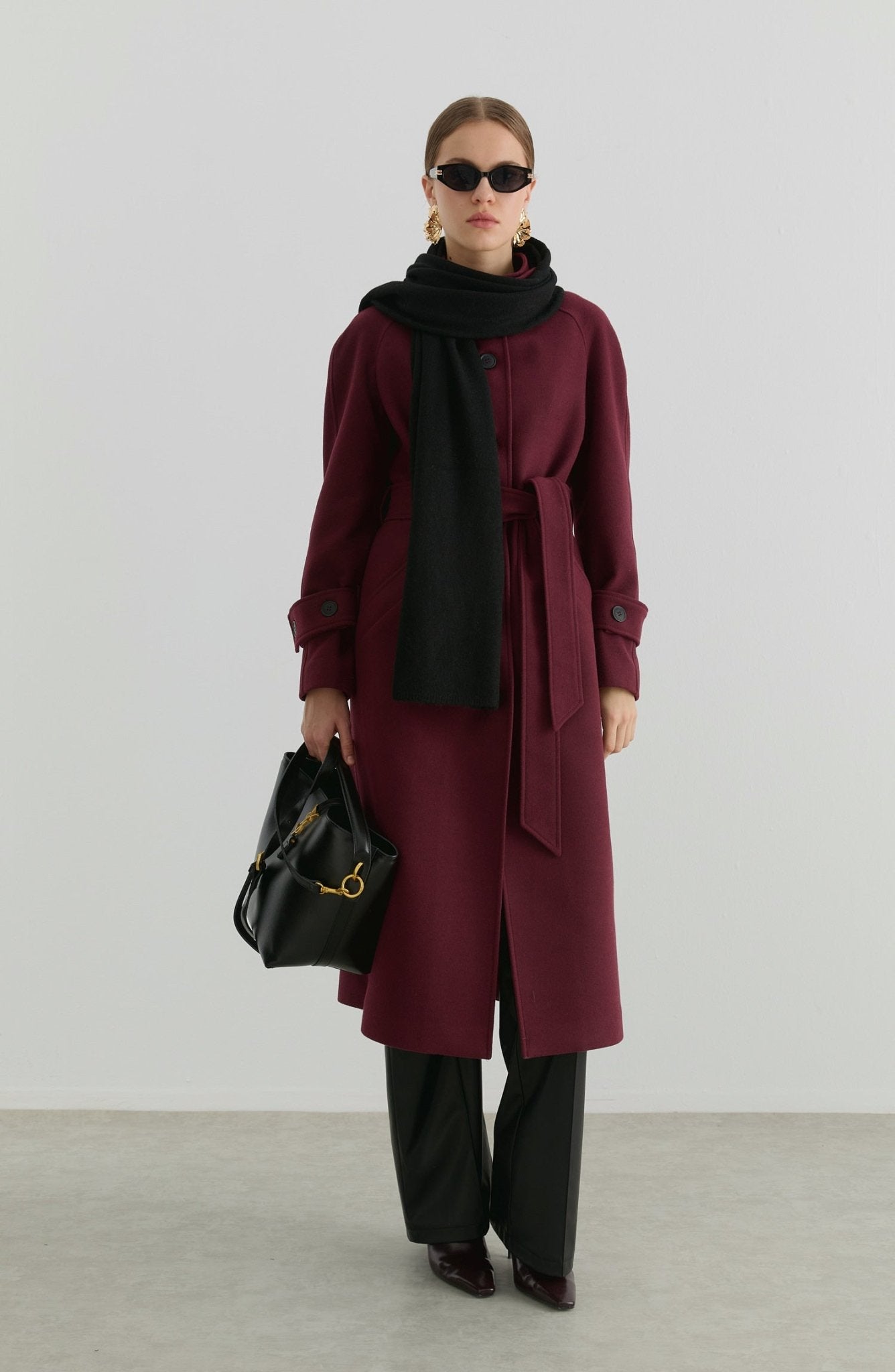 Dik Yaka Bordo Kaşmir Kaban - Fatma Atasoy