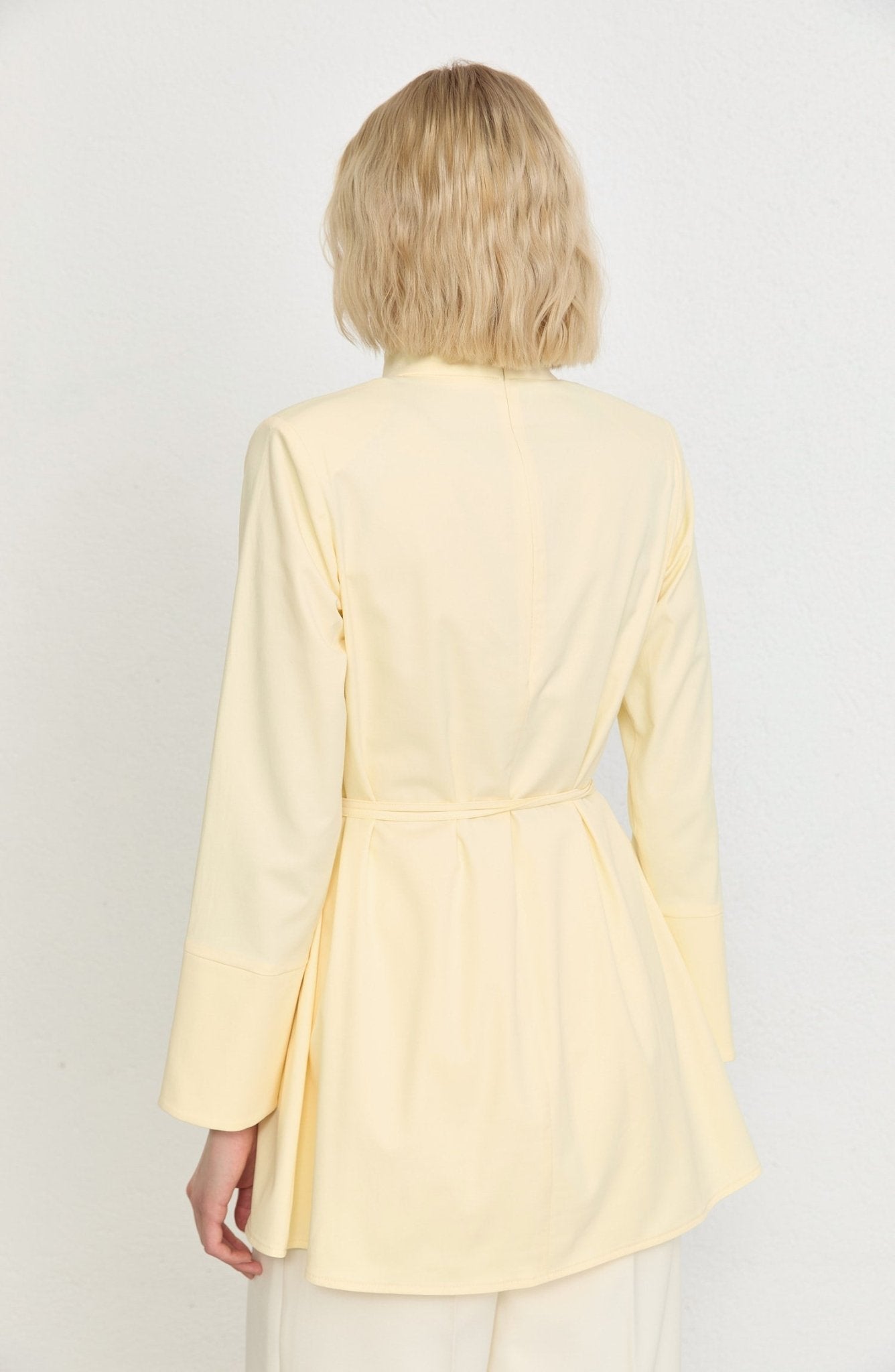 Dik Yaka Butter Sarı Basic Pamuk Tunik Gömlek - Fatma Atasoy