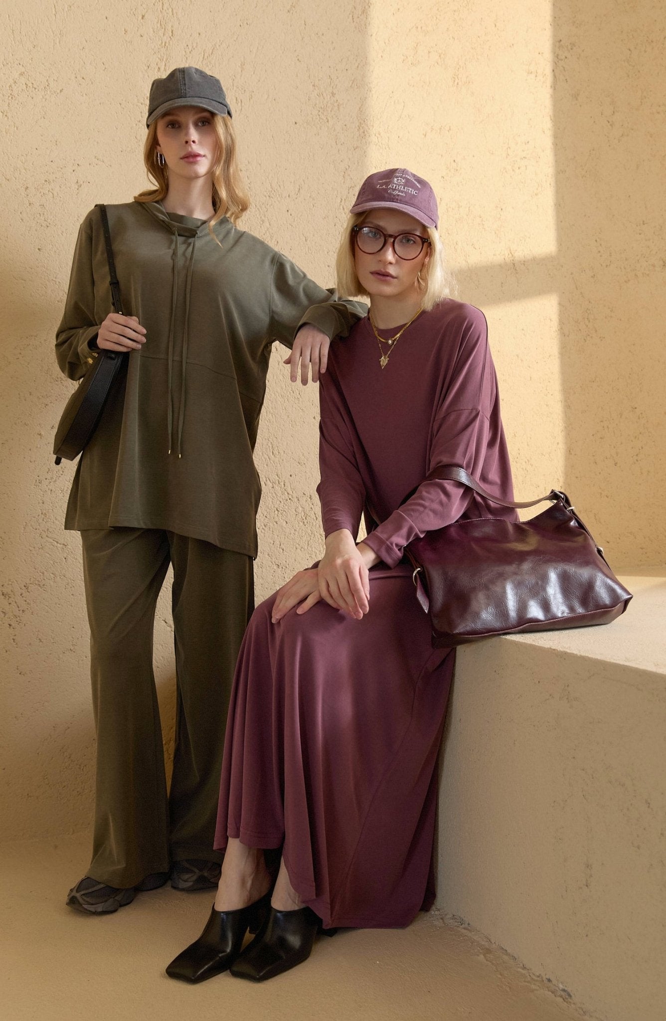 Dik Yaka Haki Soft Touch Viskon İkili Takım - Fatma Atasoy