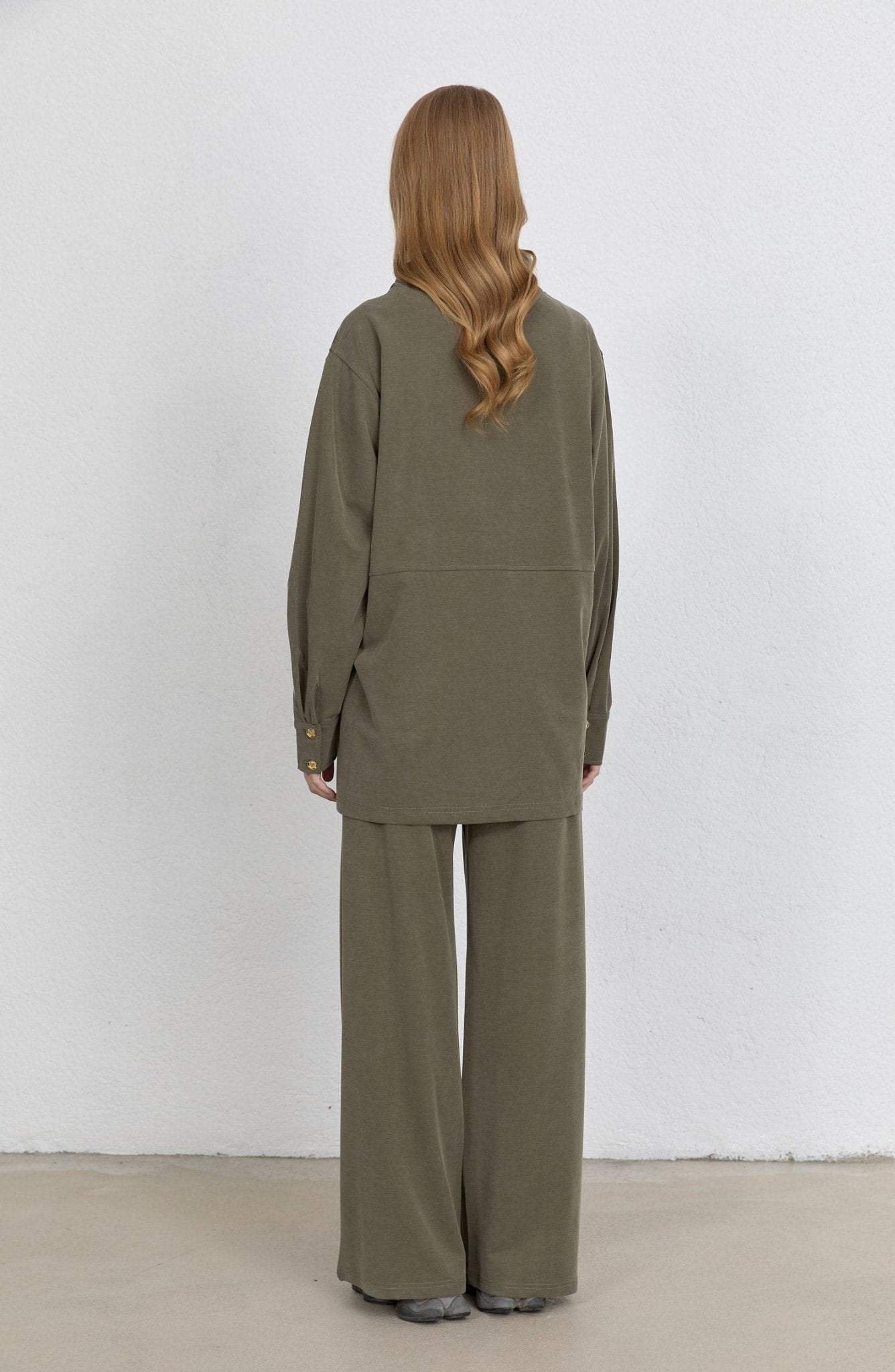 Dik Yaka Haki Soft Touch Viskon İkili Takım - Fatma Atasoy