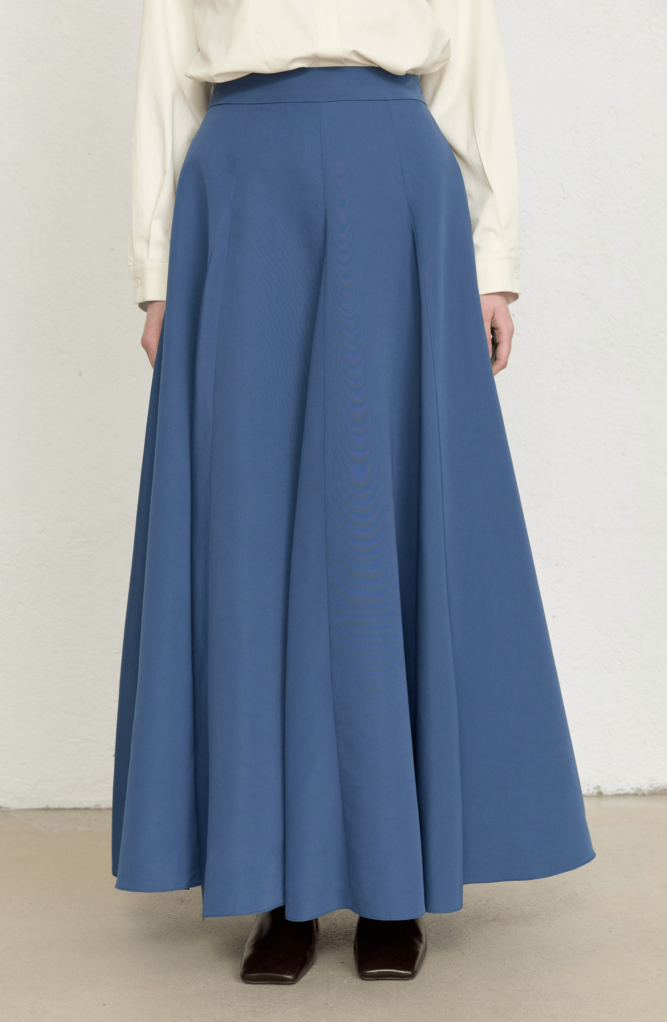 Dik Yaka İndigo Parçalı Yelek Etek Takım - Fatma Atasoy