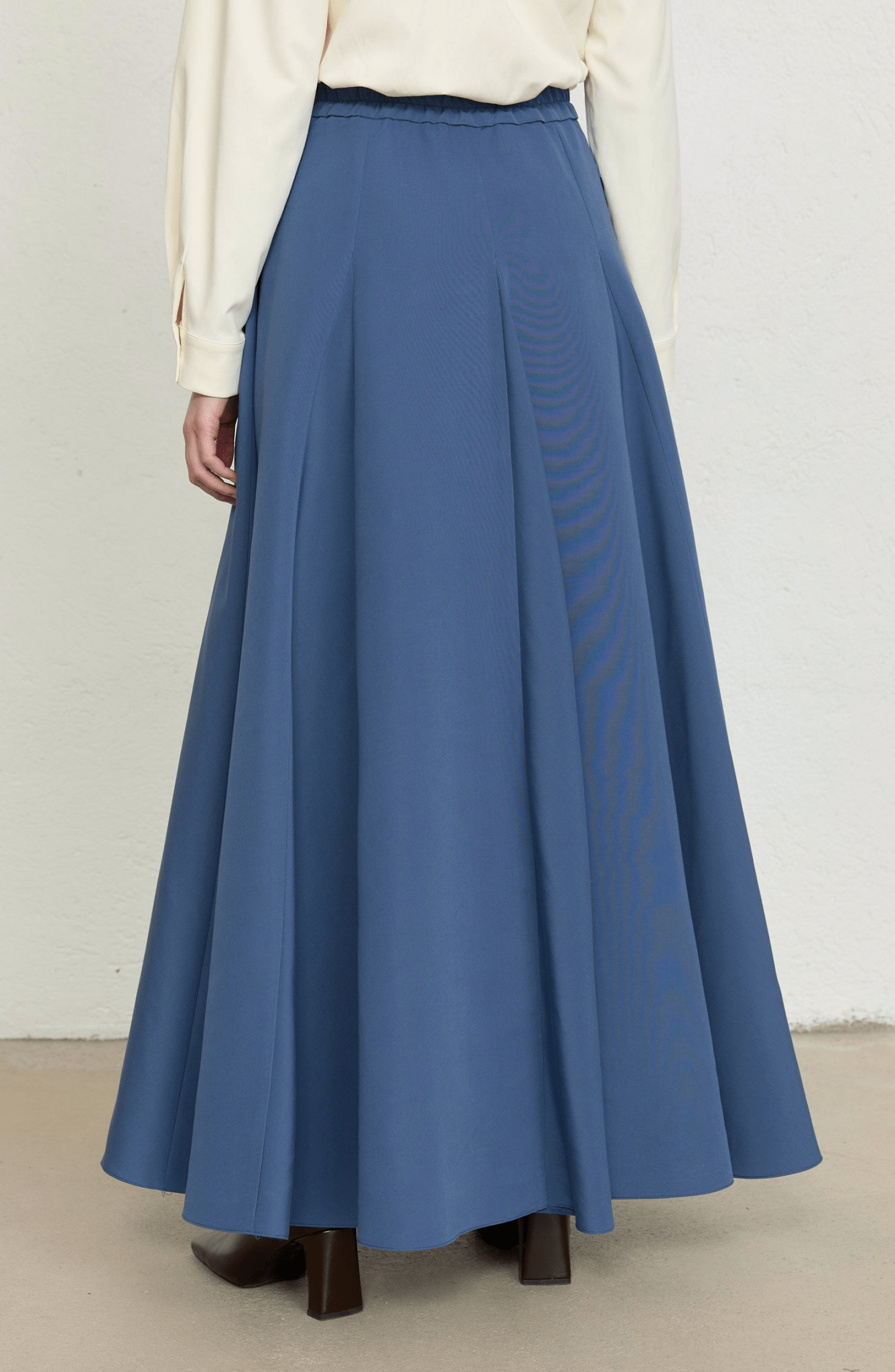 Dik Yaka İndigo Parçalı Yelek Etek Takım - Fatma Atasoy