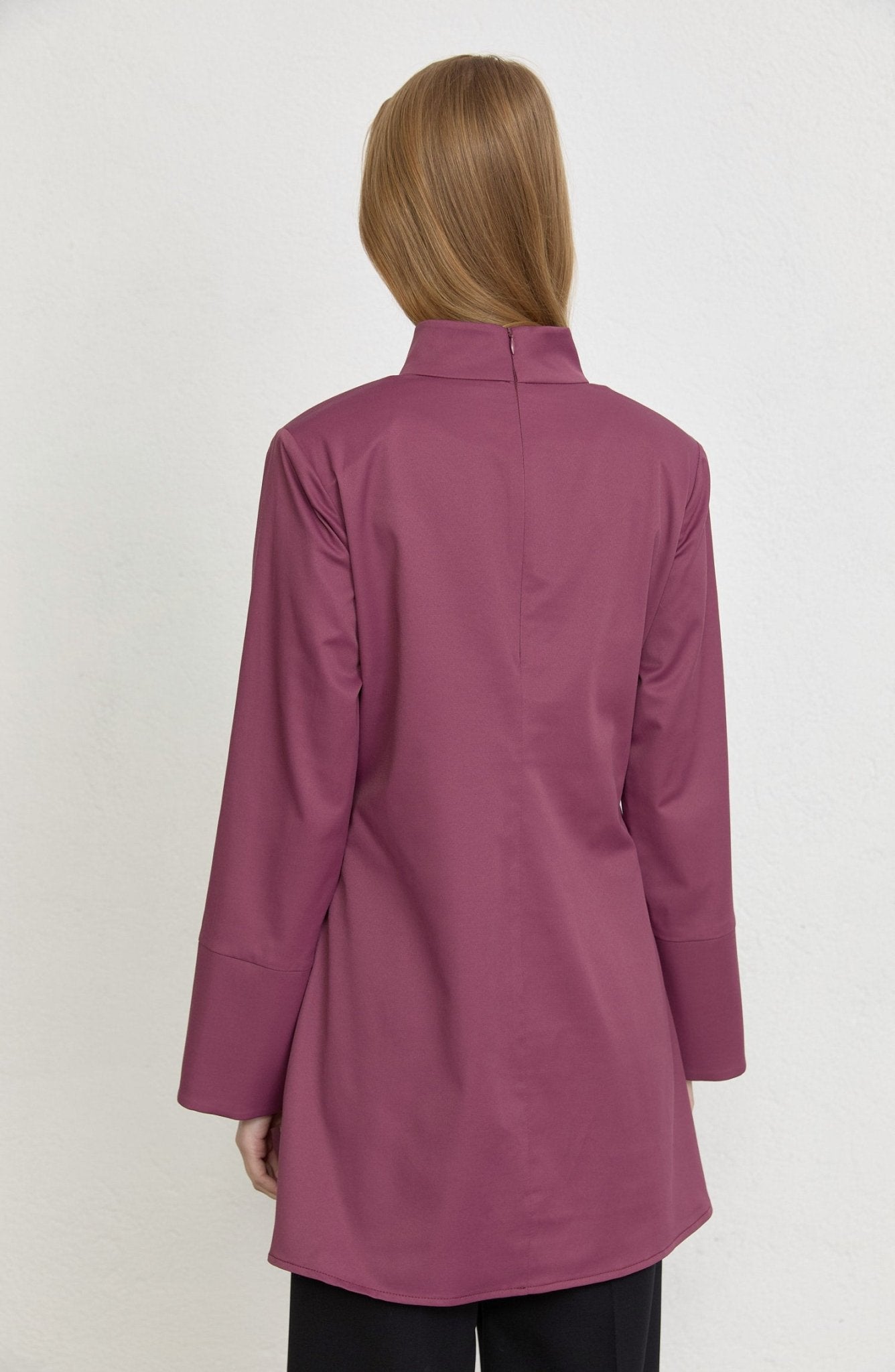 Dik Yaka Mürdüm Basic Pamuk Tunik Gömlek - Fatma Atasoy