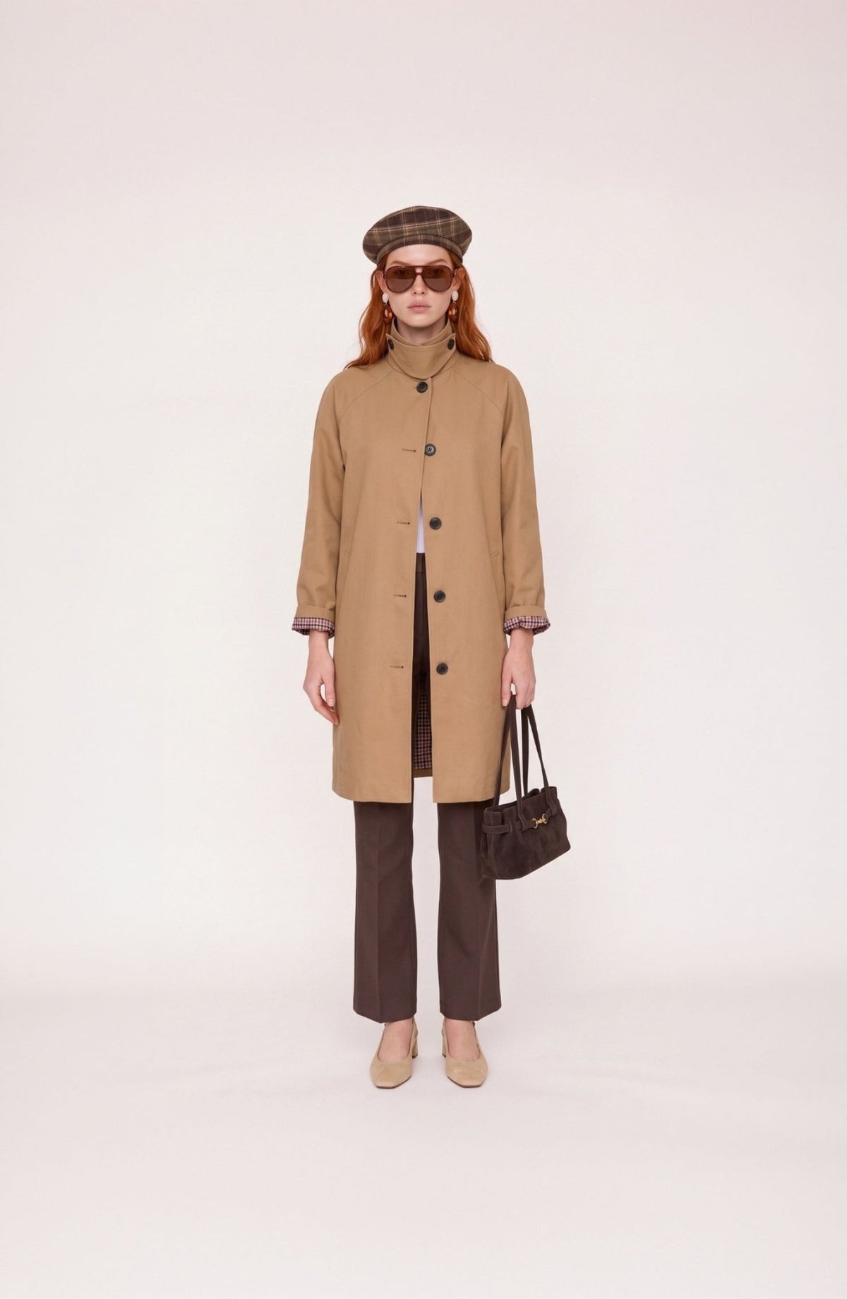 Dik Yaka Reglan Kol Gabardin Camel Oversize Trençkot - Fatma Atasoy