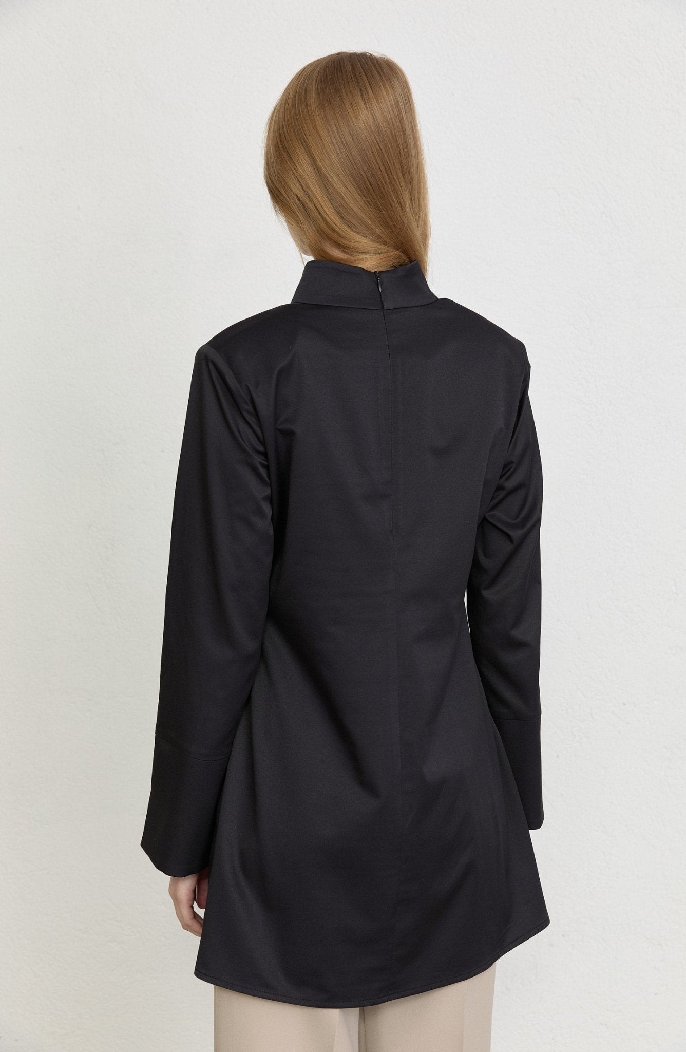 Dik Yaka Siyah Basic Pamuk Tunik Gömlek - Fatma Atasoy