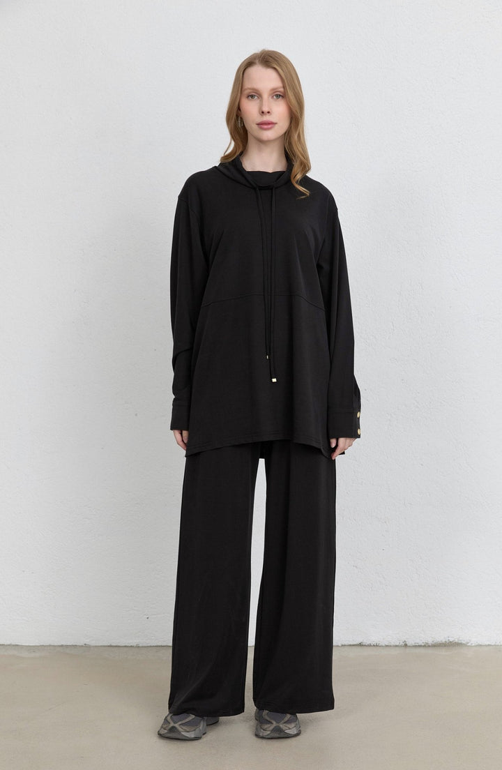 Dik Yaka Siyah Soft Touch Viskon İkili Takım - Fatma Atasoy