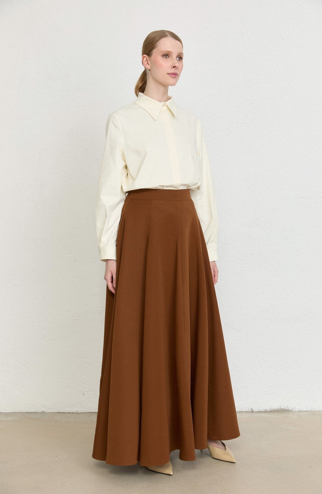 Dik Yaka Taba Parçalı Yelek Etek Takım - Fatma Atasoy