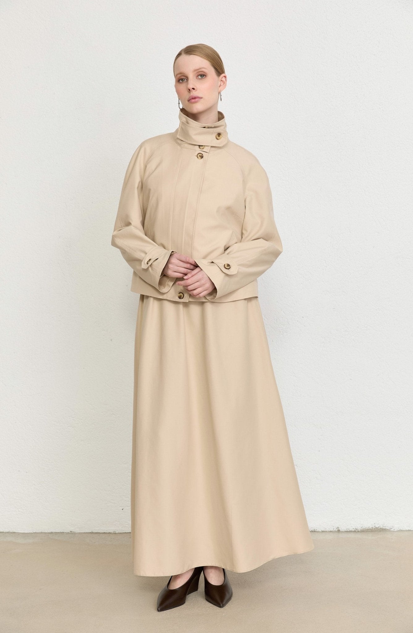 Dik Yaka Taş Oversize Midi Trenç Ceket - Fatma Atasoy