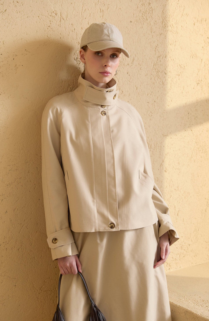 Dik Yaka Taş Oversize Midi Trenç Ceket - Fatma Atasoy