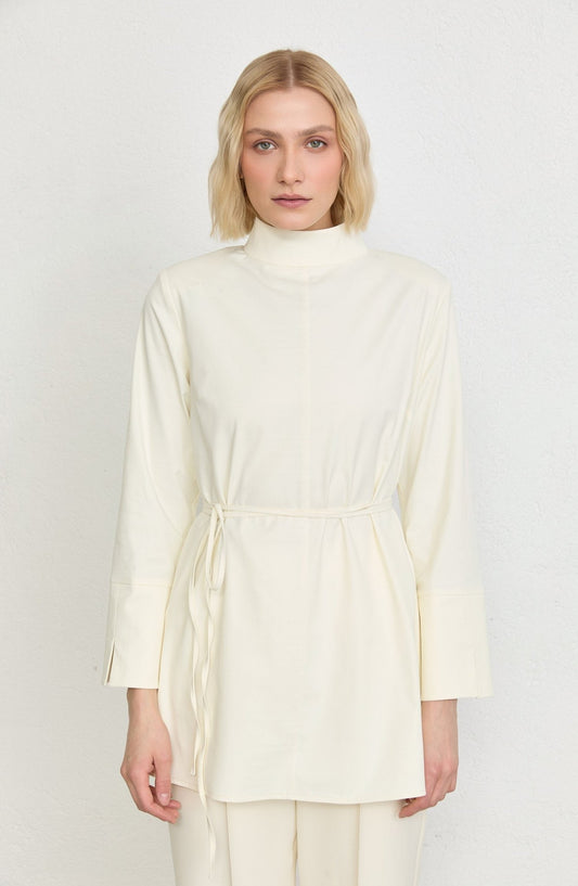 Dik Yaka Vanilya Basic Pamuk Tunik Gömlek - Fatma Atasoy