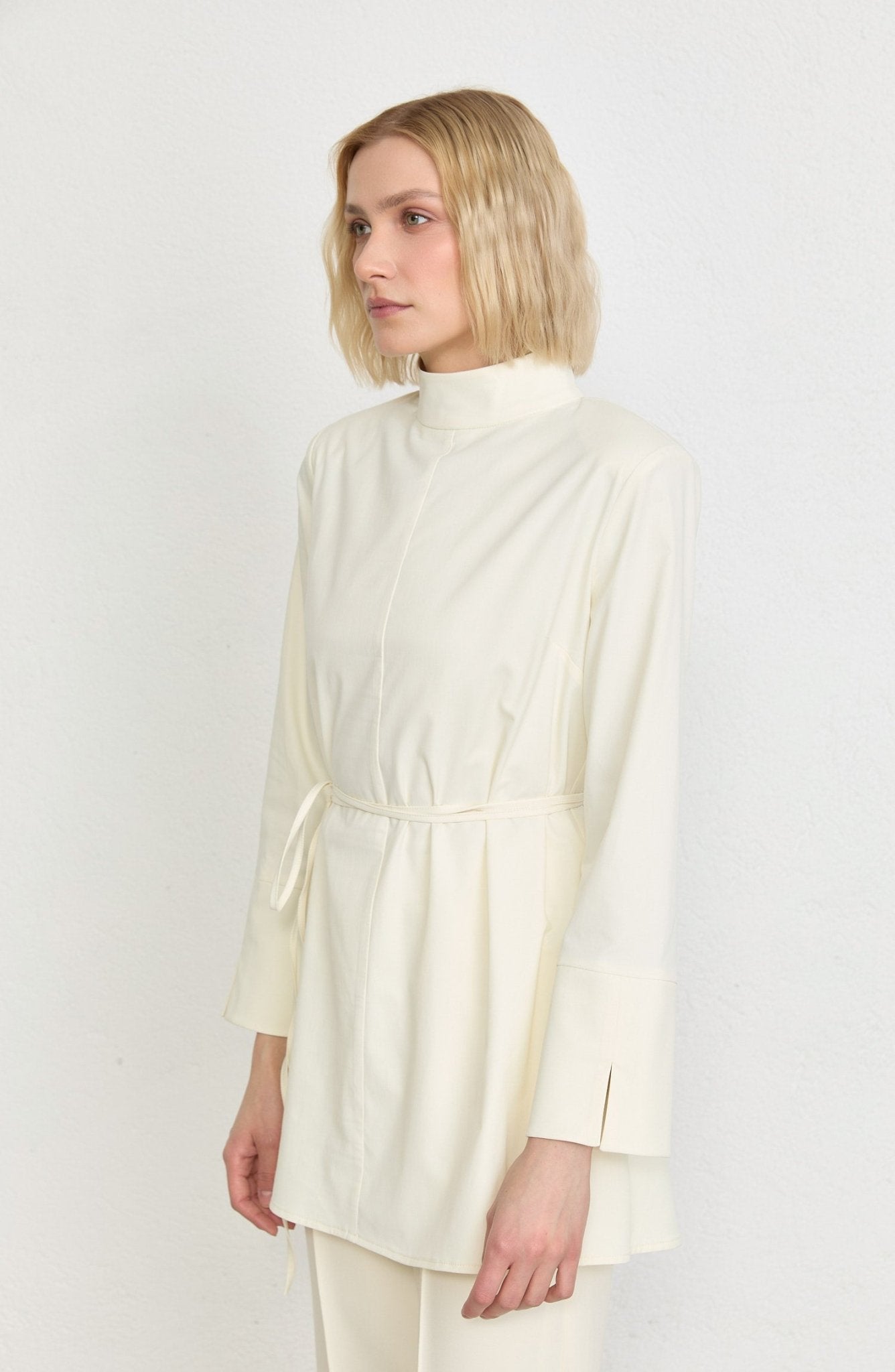 Dik Yaka Vanilya Basic Pamuk Tunik Gömlek - Fatma Atasoy