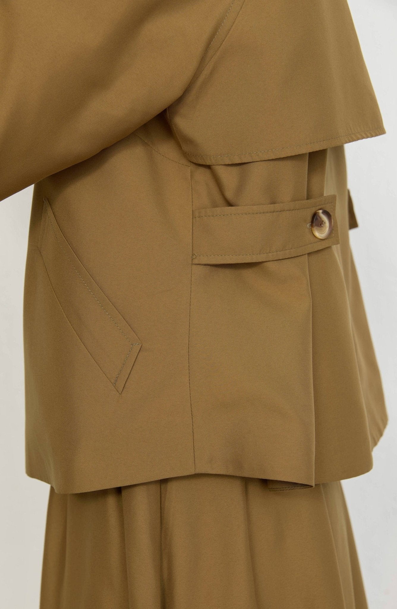 Dik Yaka Yağ Yeşili Oversize Midi Trenç Ceket - Fatma Atasoy