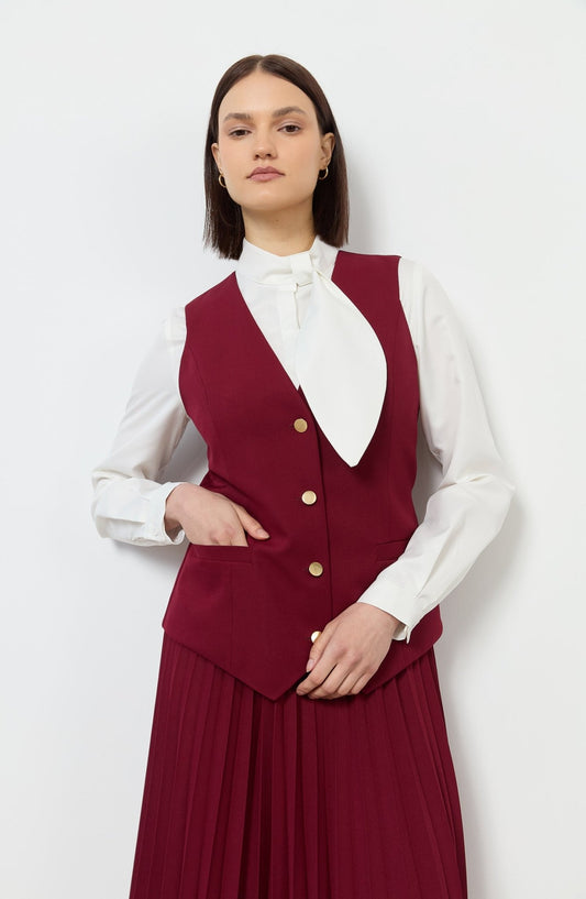Double Bordo Midi Yelek - Fatma Atasoy