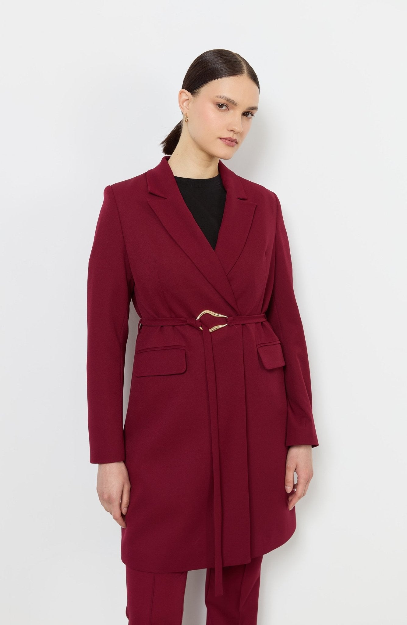 Double Bordo Palazzo Tek Ceket - Fatma Atasoy