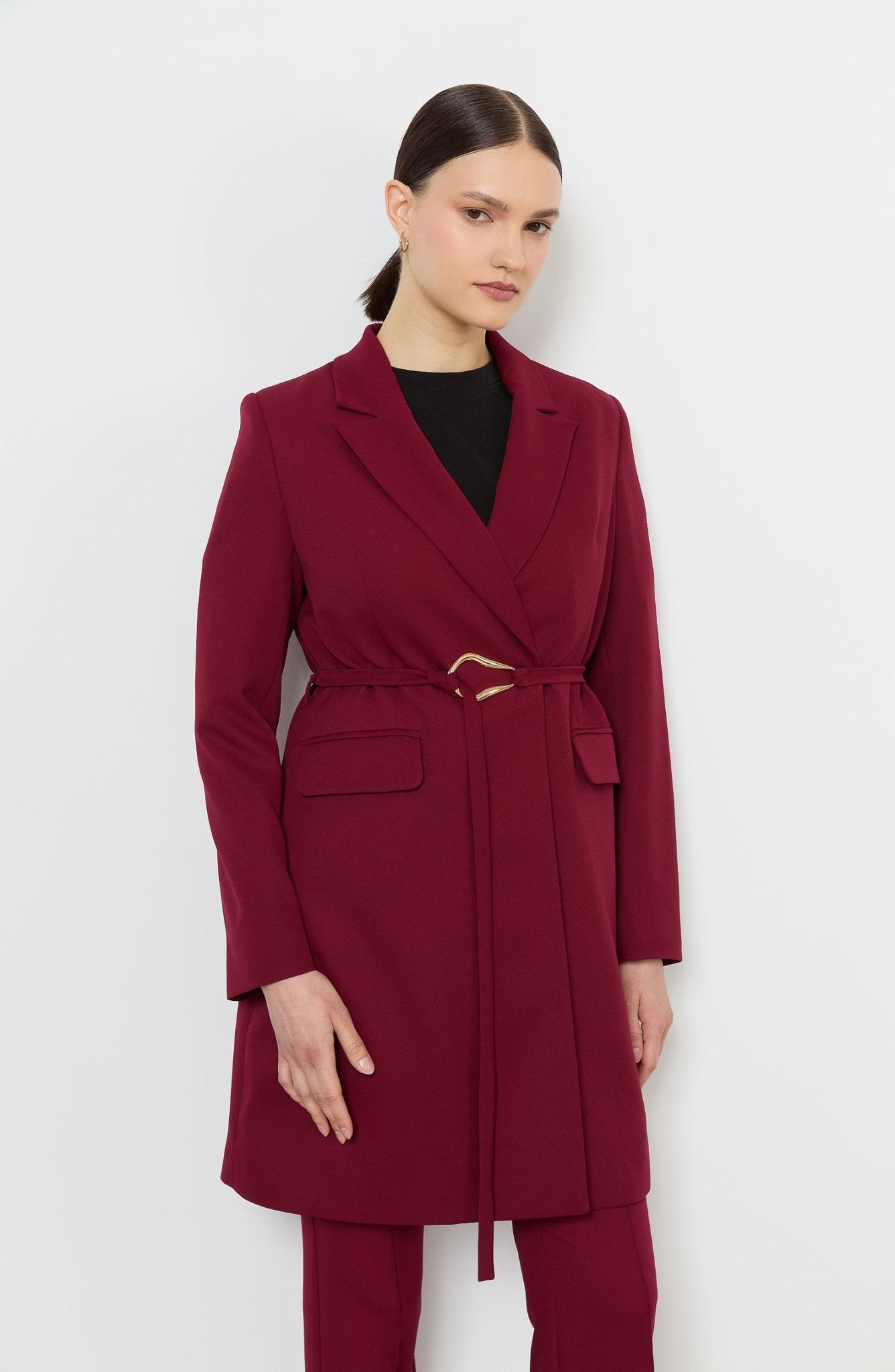 Double Bordo Palazzo Tek Ceket - Fatma Atasoy