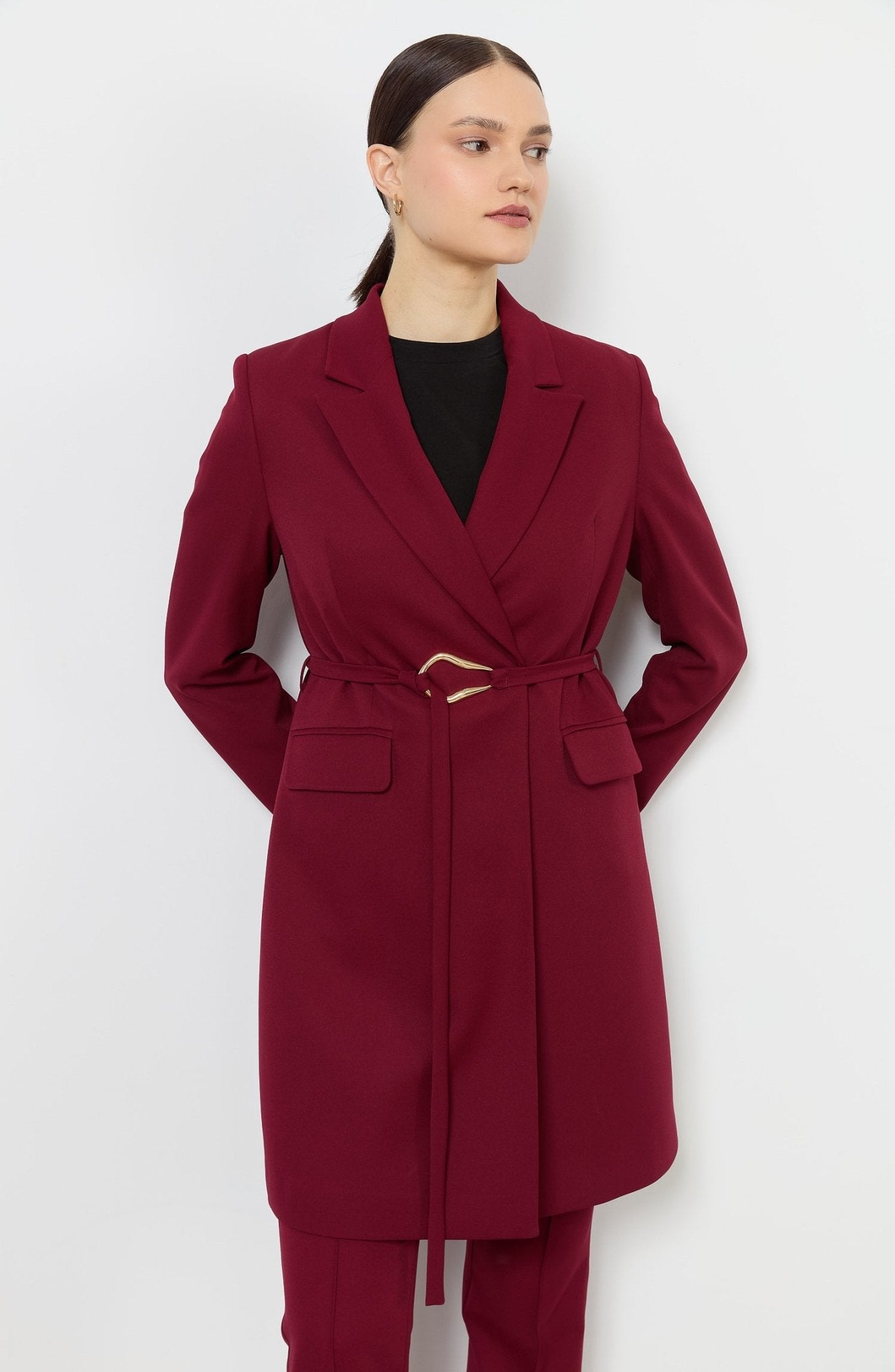 Double Bordo Palazzo Tek Ceket - Fatma Atasoy
