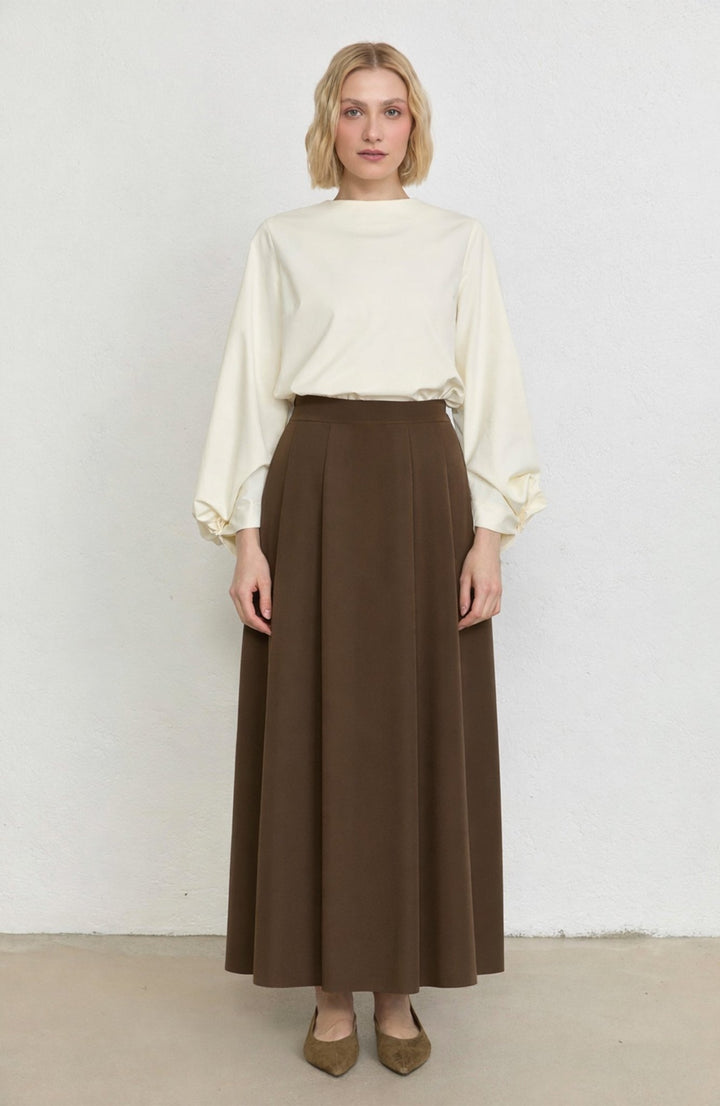 Double Kahverengi Çift Pile Etek - Fatma Atasoy