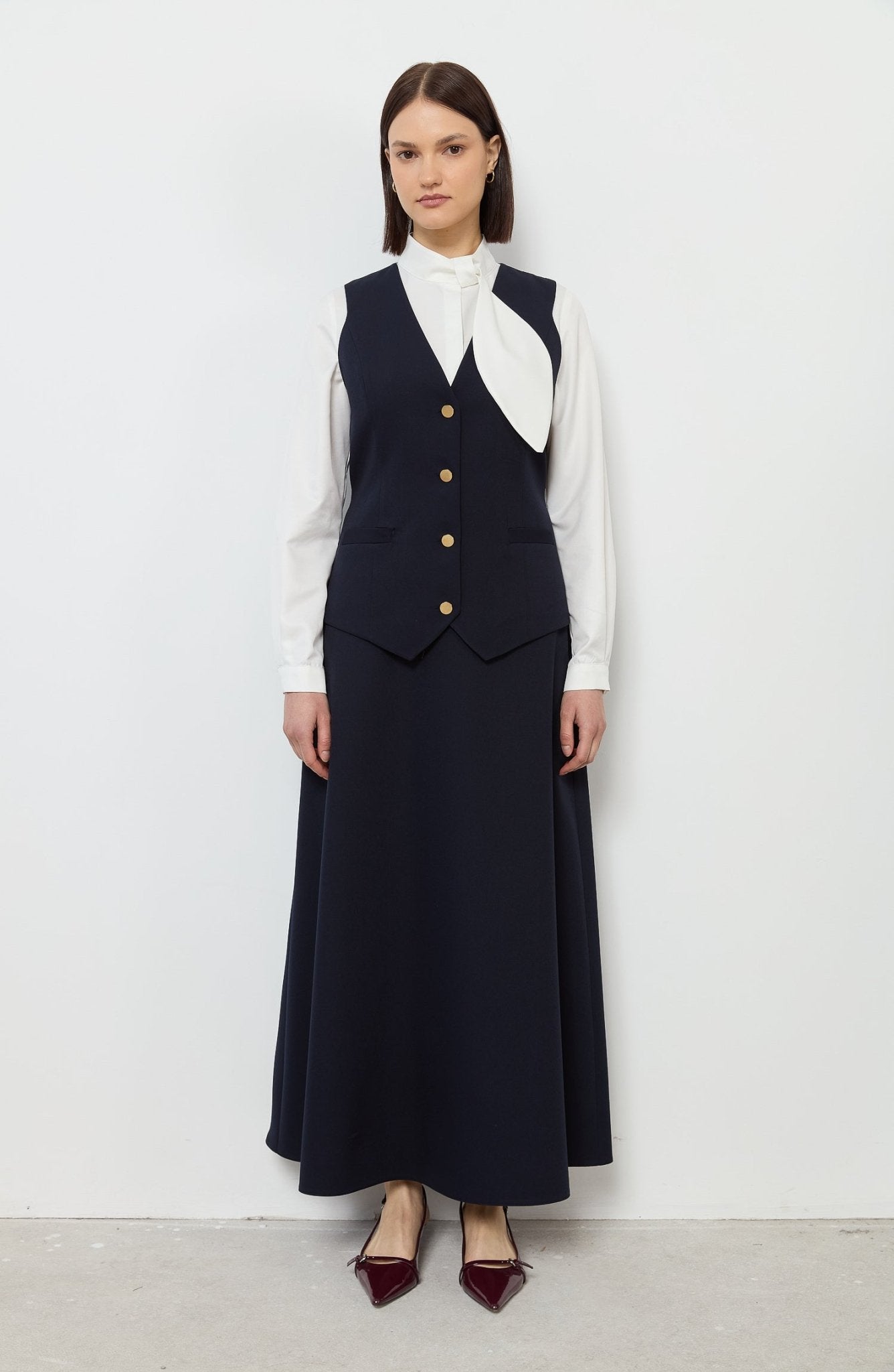 Double Lacivert Midi Yelek - Fatma Atasoy