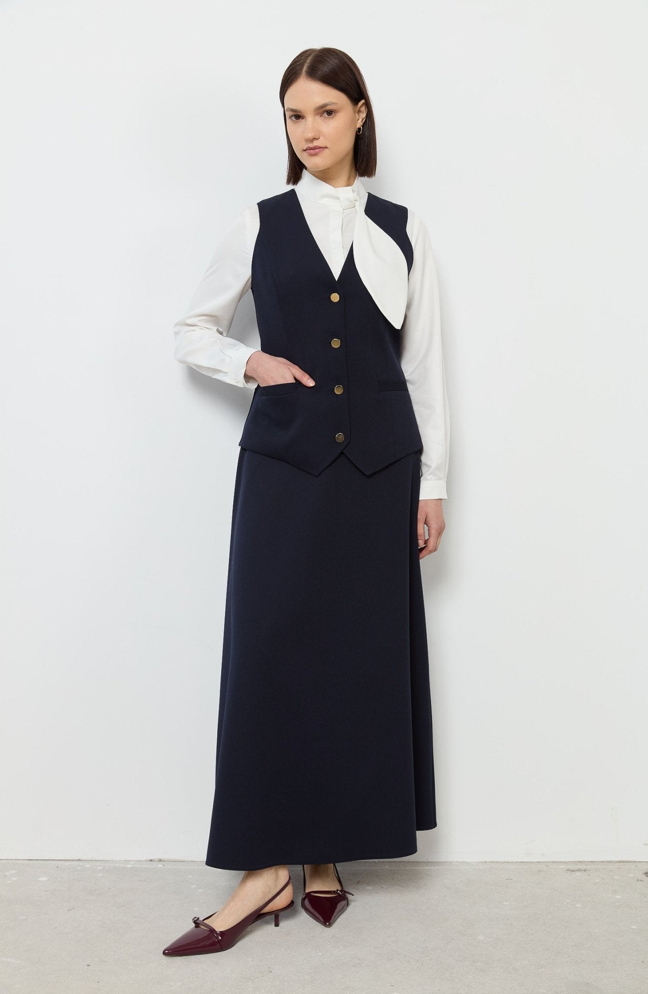 Double Lacivert Midi Yelek - Fatma Atasoy