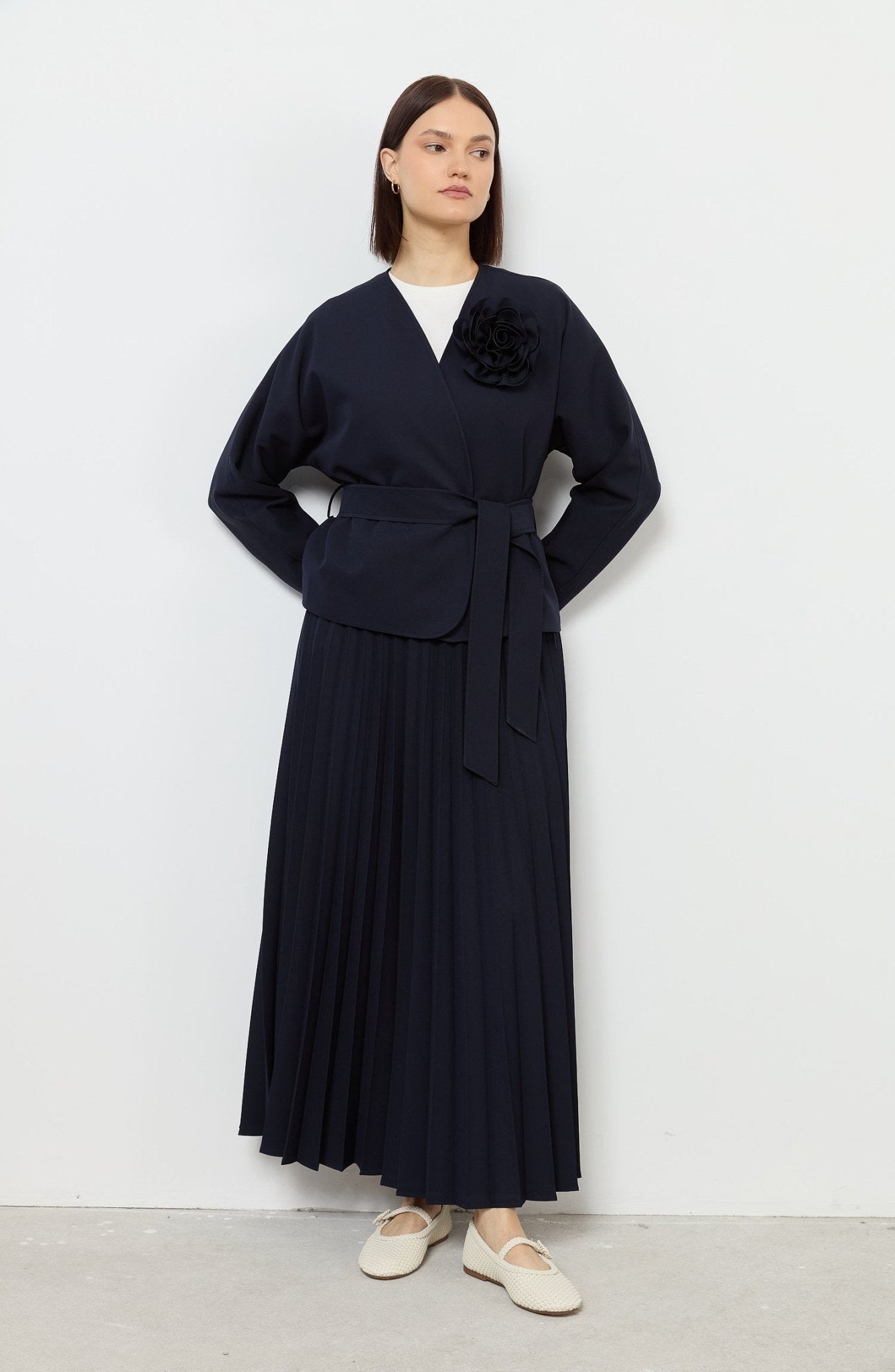 Double Lacivert Pilise Etek - Fatma Atasoy