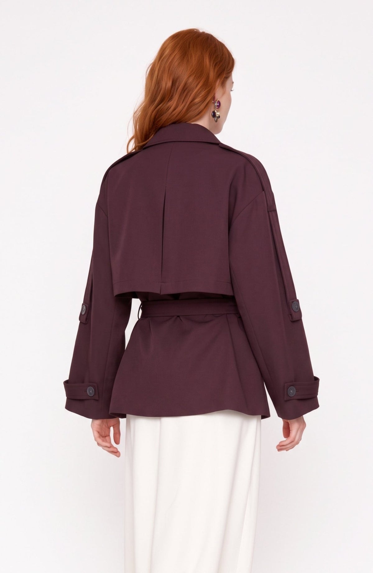 Double Mürdüm Oversize Midi Trençkot - Fatma Atasoy
