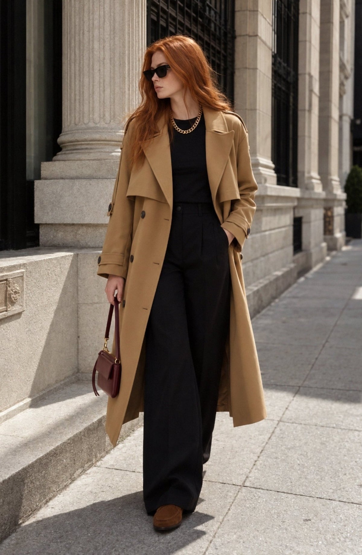 Double Rüzgarlıklı Sütlü Kahve Oversize Maksi Trençkot - Fatma Atasoy