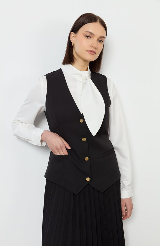Double Siyah Midi Yelek - Fatma Atasoy