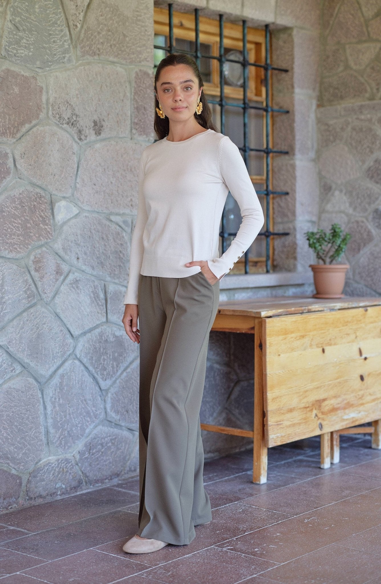 Double Ütü İzli Haki Pantolon - Fatma Atasoy