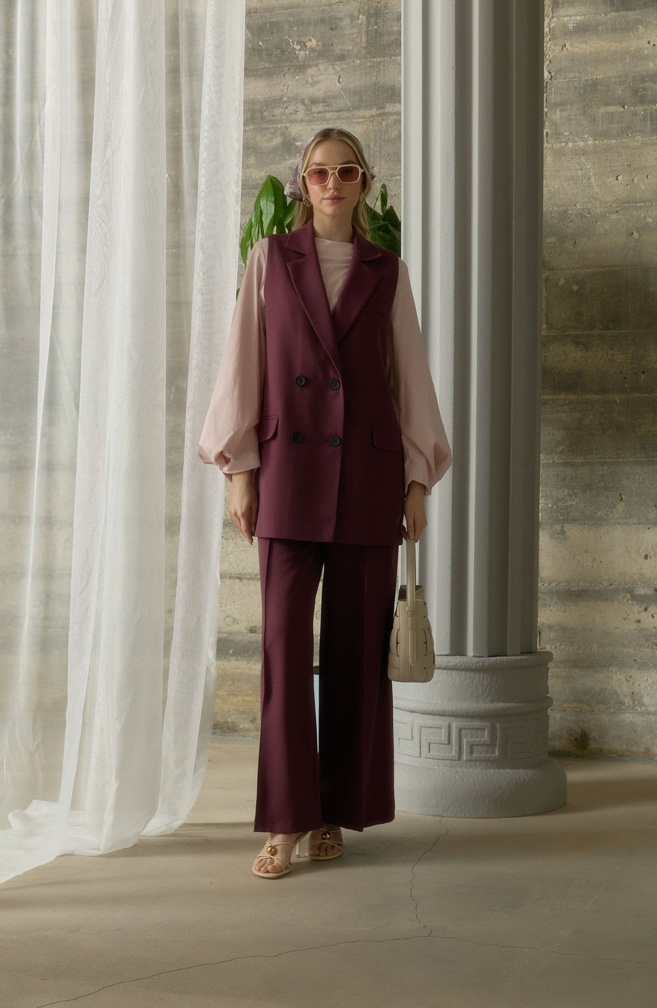 Double Ütü İzli Mürdüm Pantolon - Fatma Atasoy