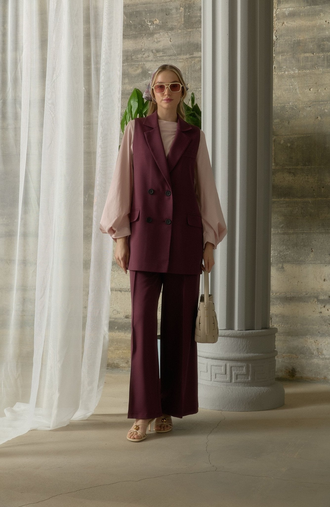 Double Ütü İzli Mürdüm Pantolon - Fatma Atasoy
