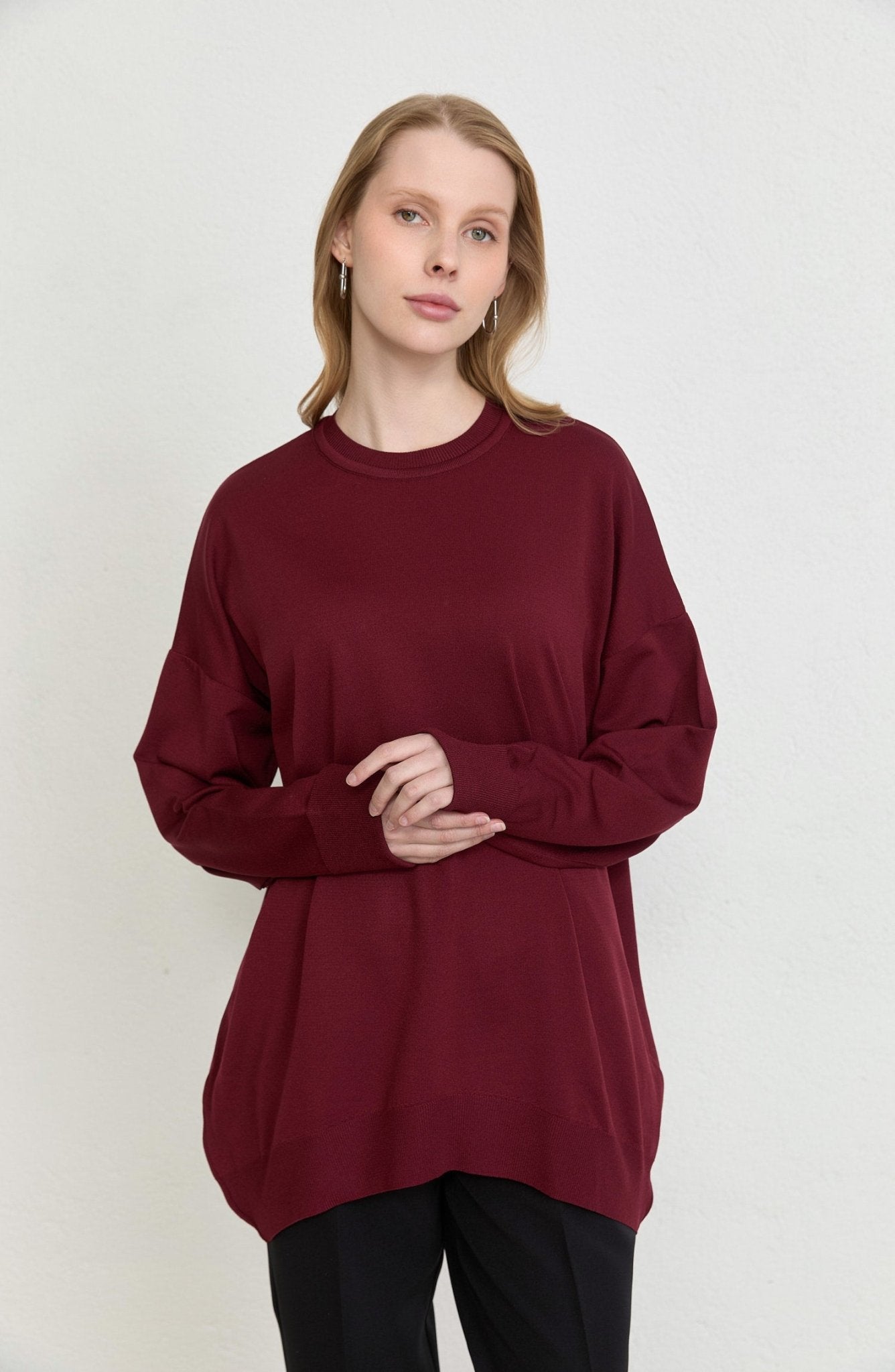 Duble Kol Basic Bordo Merserize Triko Tunik - Fatma Atasoy