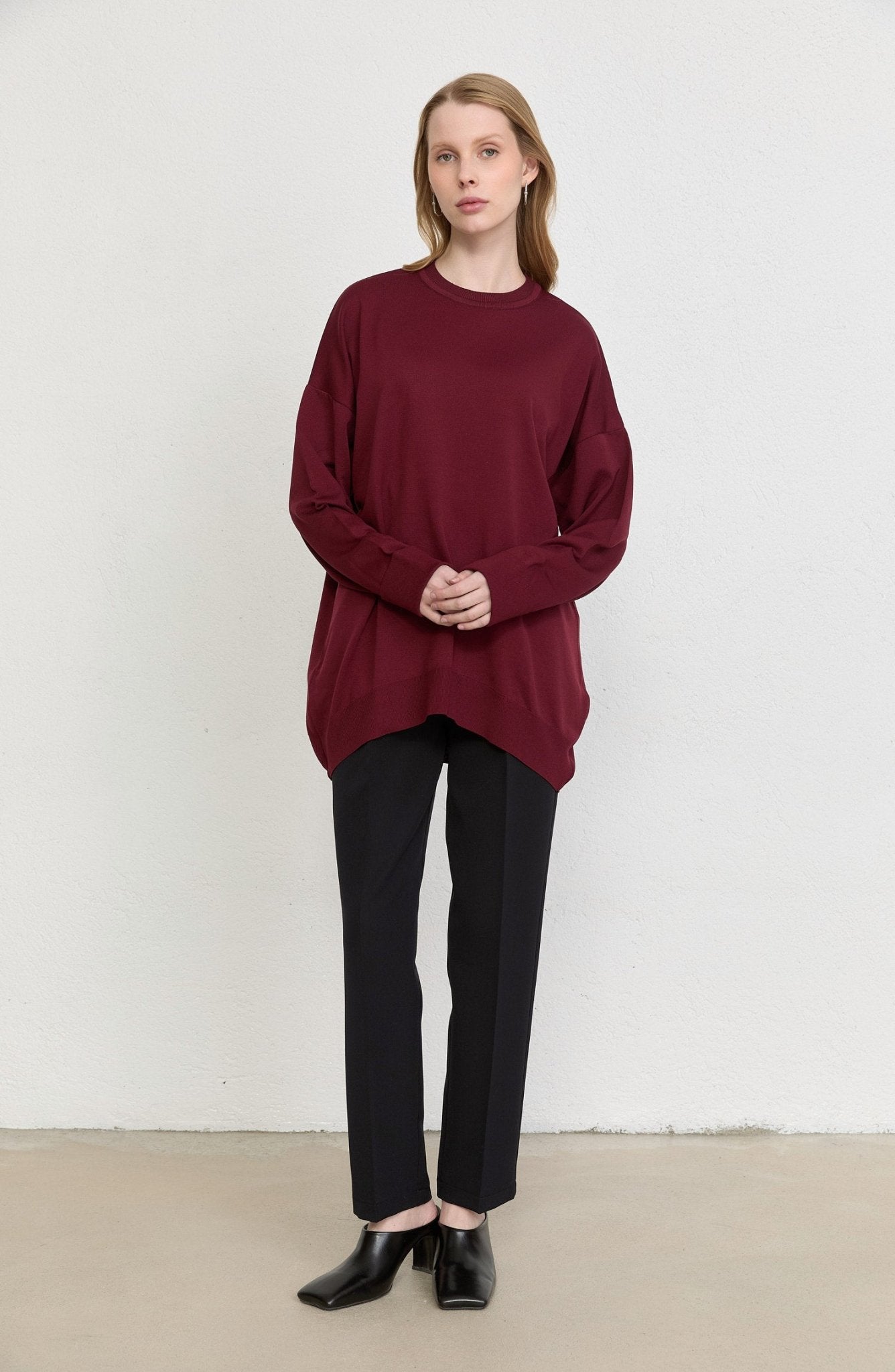 Duble Kol Basic Bordo Merserize Triko Tunik - Fatma Atasoy