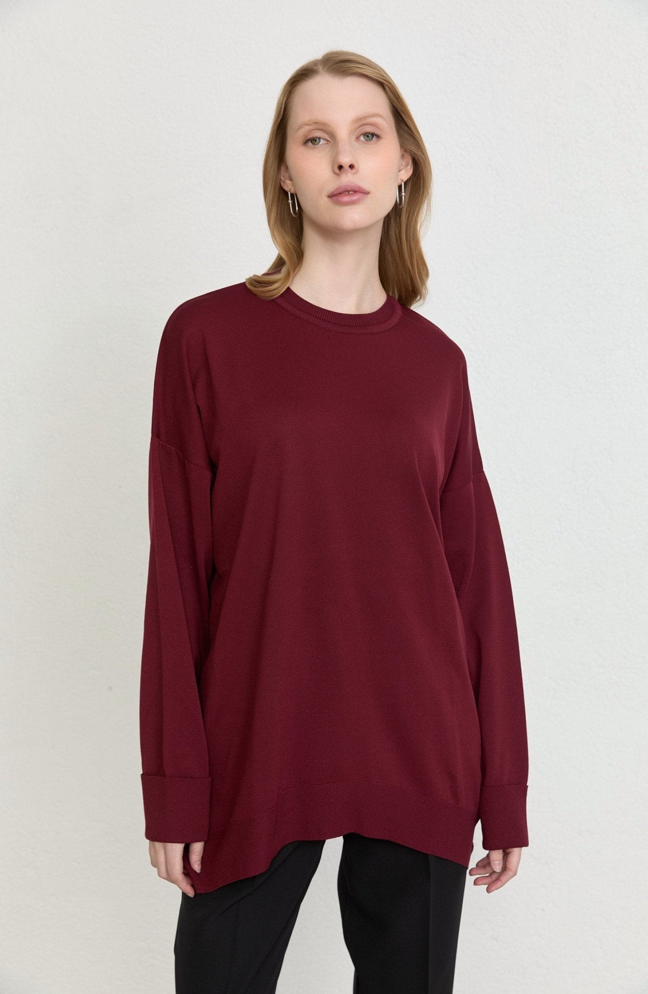 Duble Kol Basic Bordo Merserize Triko Tunik - Fatma Atasoy