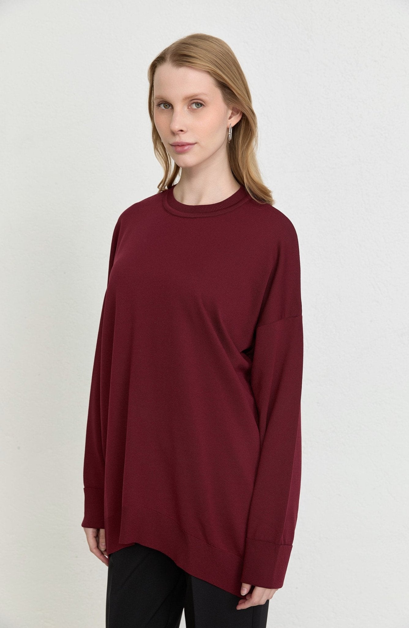 Duble Kol Basic Bordo Merserize Triko Tunik - Fatma Atasoy