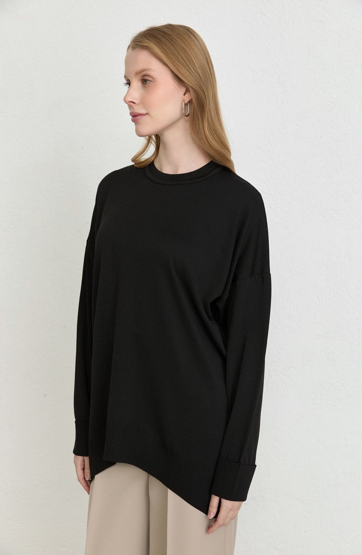 Duble Kol Basic Siyah Merserize Triko Tunik - Fatma Atasoy