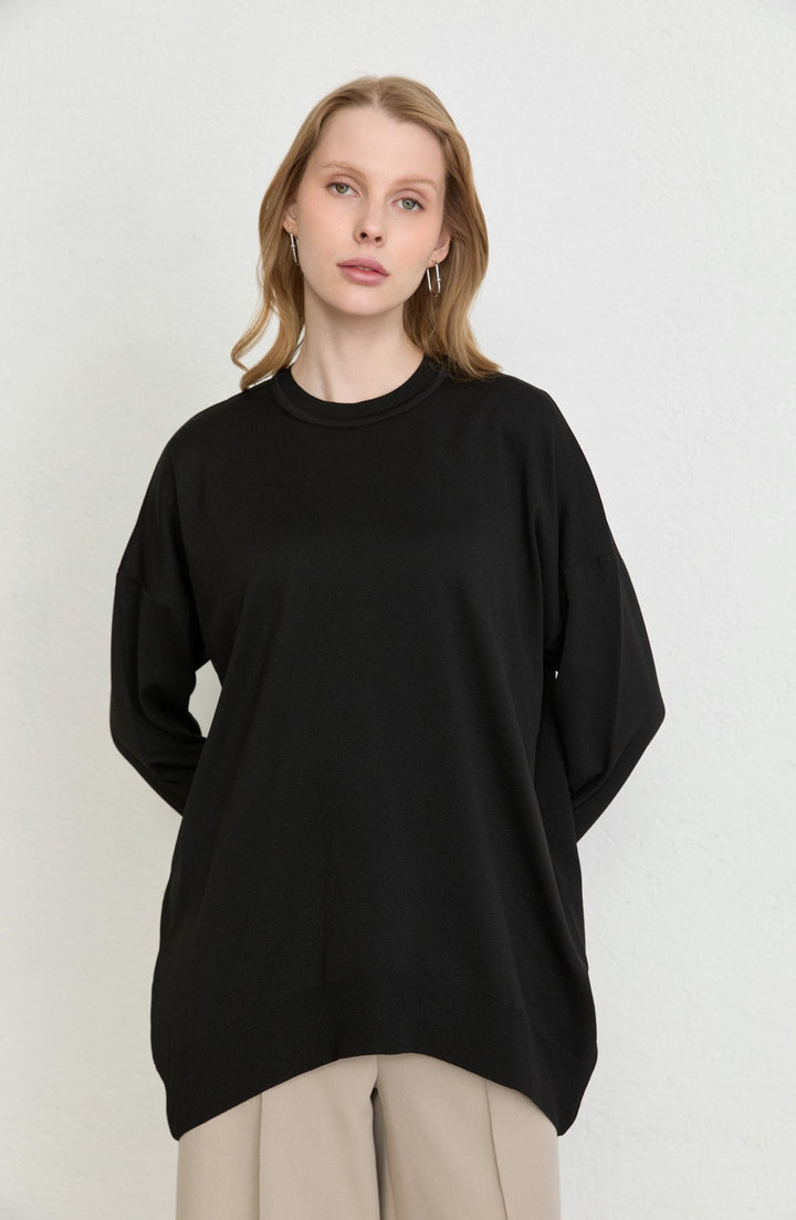 Duble Kol Basic Siyah Merserize Triko Tunik - Fatma Atasoy