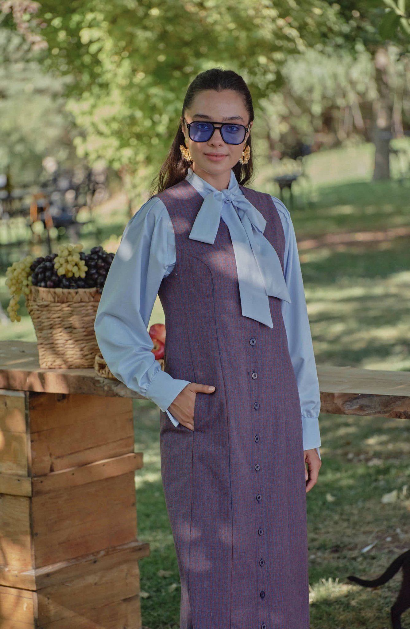 Düğmeli Bordo Lacivert Minikare Jile - Fatma Atasoy