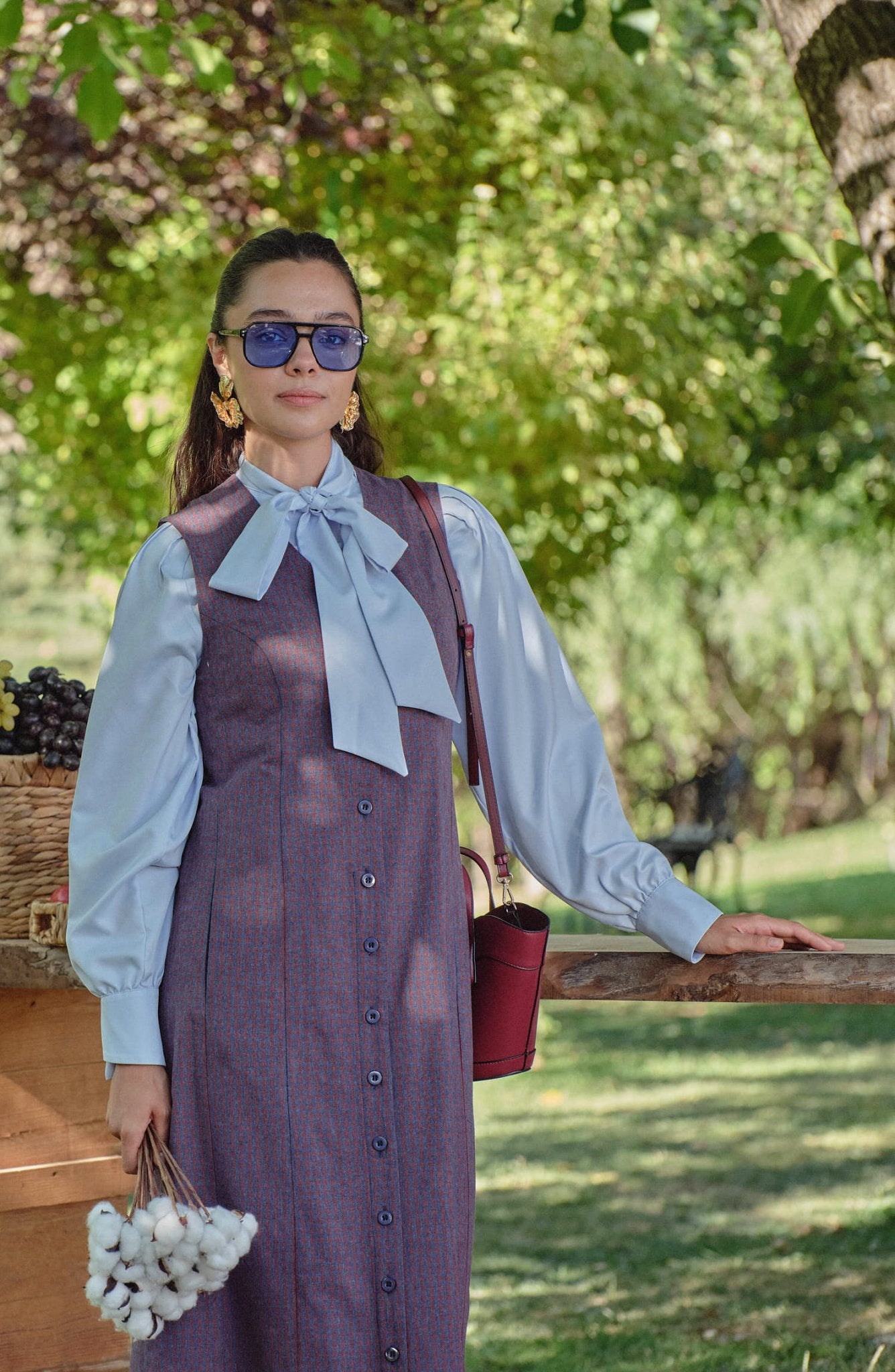 Düğmeli Bordo Lacivert Minikare Jile - Fatma Atasoy