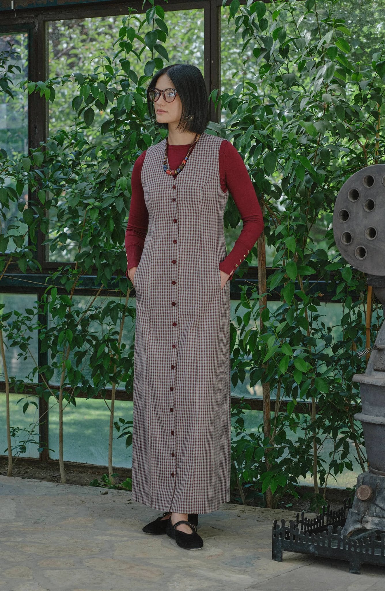 Düğmeli Bordo Minikare Jile - Fatma Atasoy