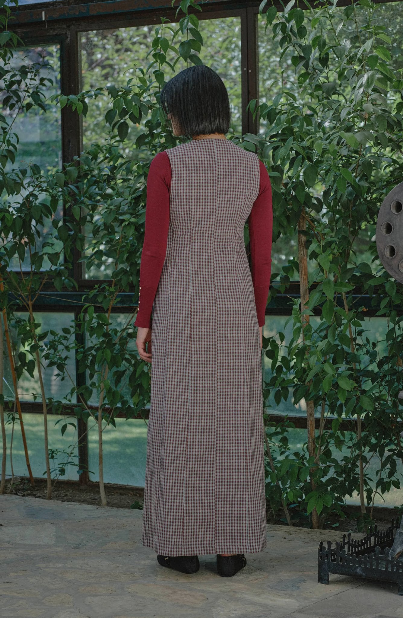 Düğmeli Bordo Minikare Jile - Fatma Atasoy