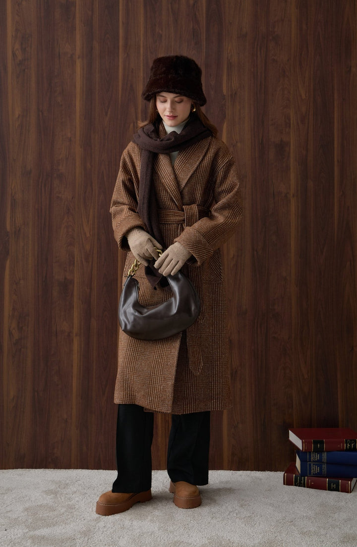 Ekose Bağlamalı Kahverengi Kaban - Fatma Atasoy