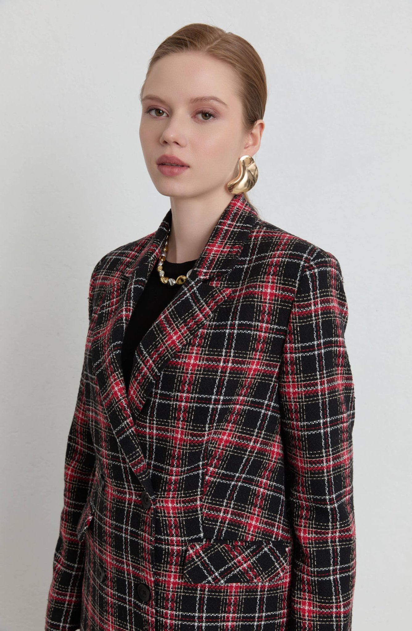 Ekose Bordo Tüvit Palazzo Ceket - Fatma Atasoy