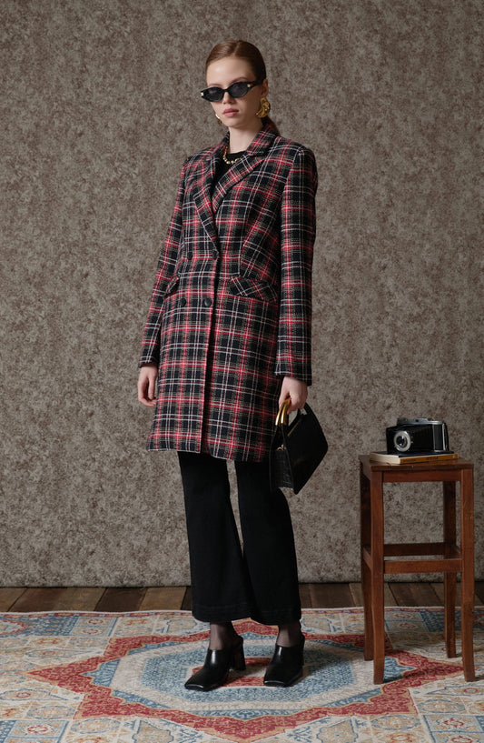 Ekose Bordo Tüvit Palazzo Ceket - Fatma Atasoy