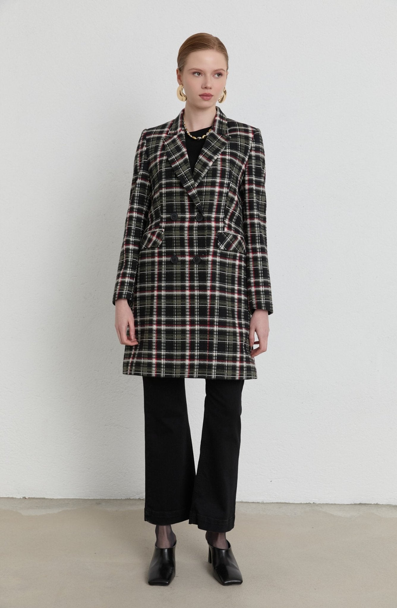 Ekose Haki Tüvit Palazzo Ceket - Fatma Atasoy