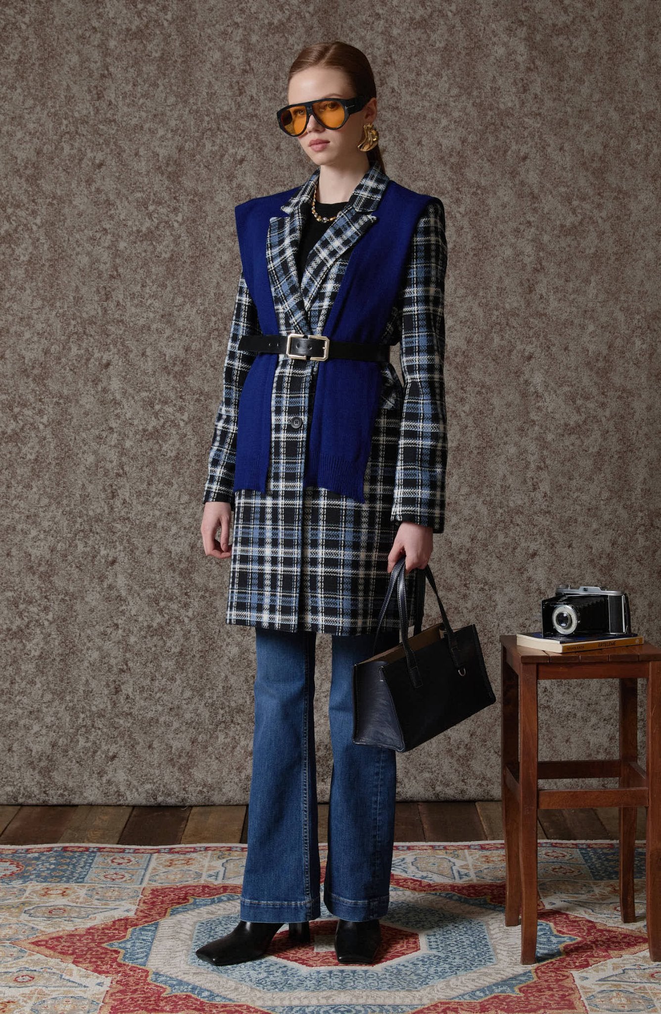 Ekose İndigo Tüvit Palazzo Ceket - Fatma Atasoy