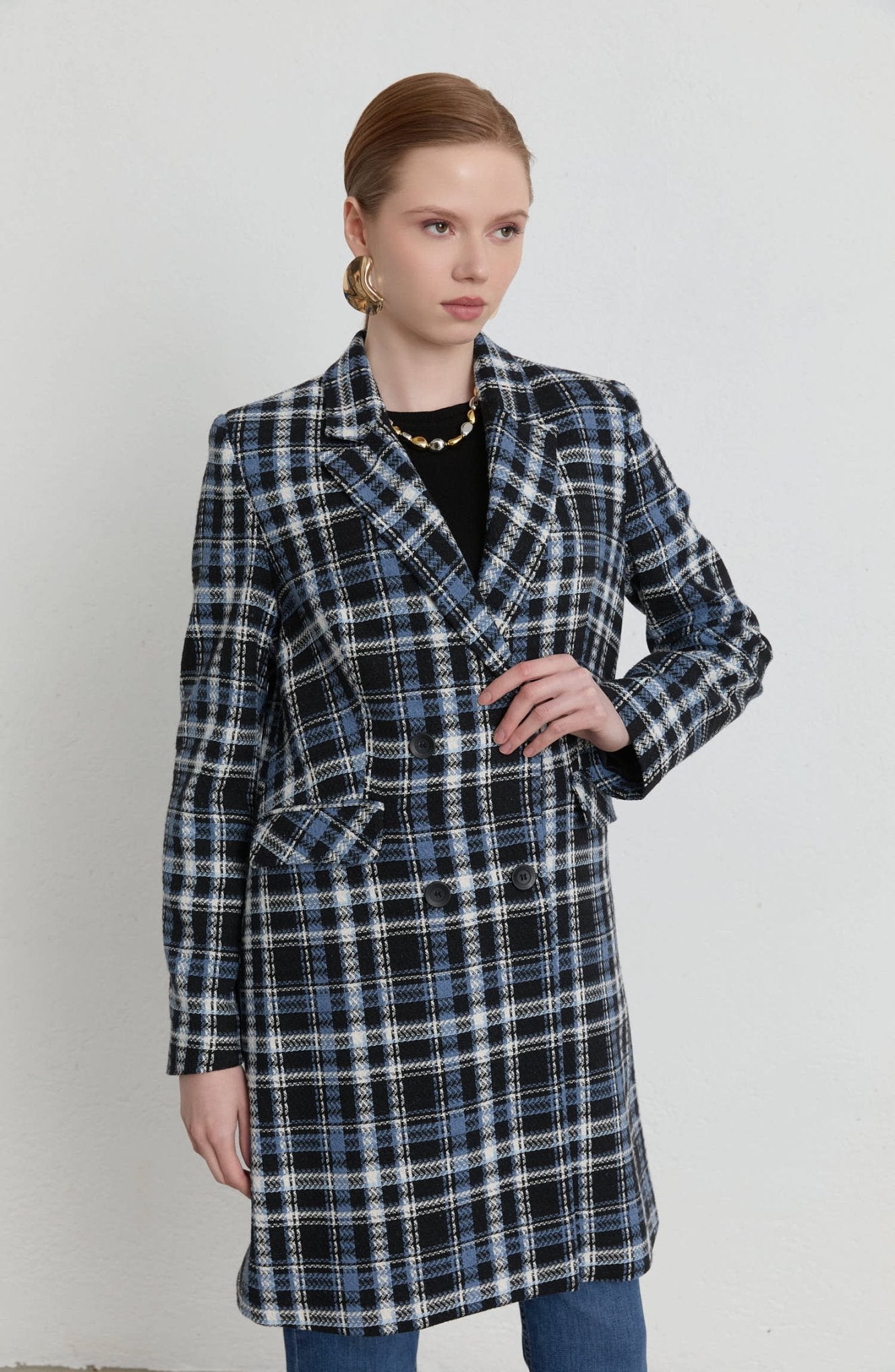 Ekose İndigo Tüvit Palazzo Ceket - Fatma Atasoy